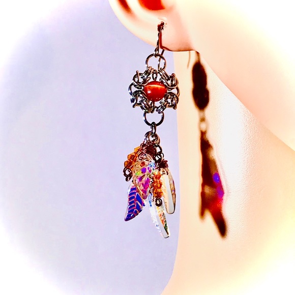 Jewelry - Cats Eye and Crystal Leafs Earrings